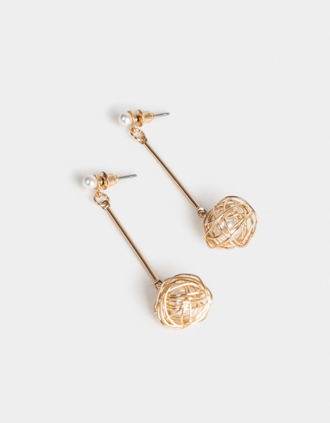 Aros Colgantes Cortos Perlas Aros Colgantes Largos De Metal - Dorado