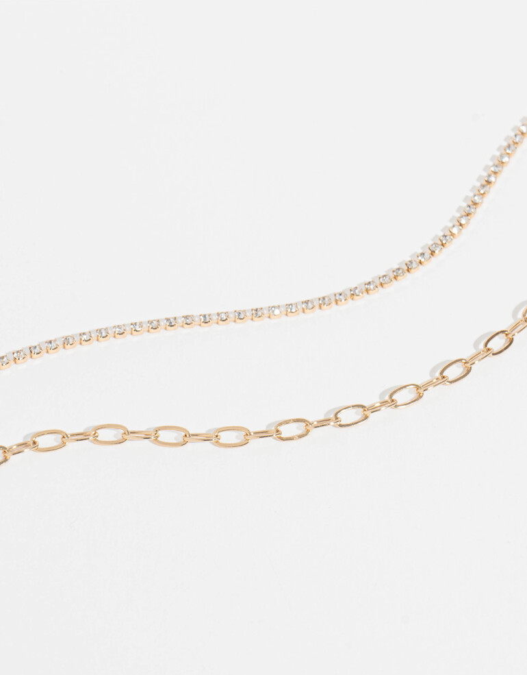 Collares Cortos Collar Layer Con Strass - Dorado