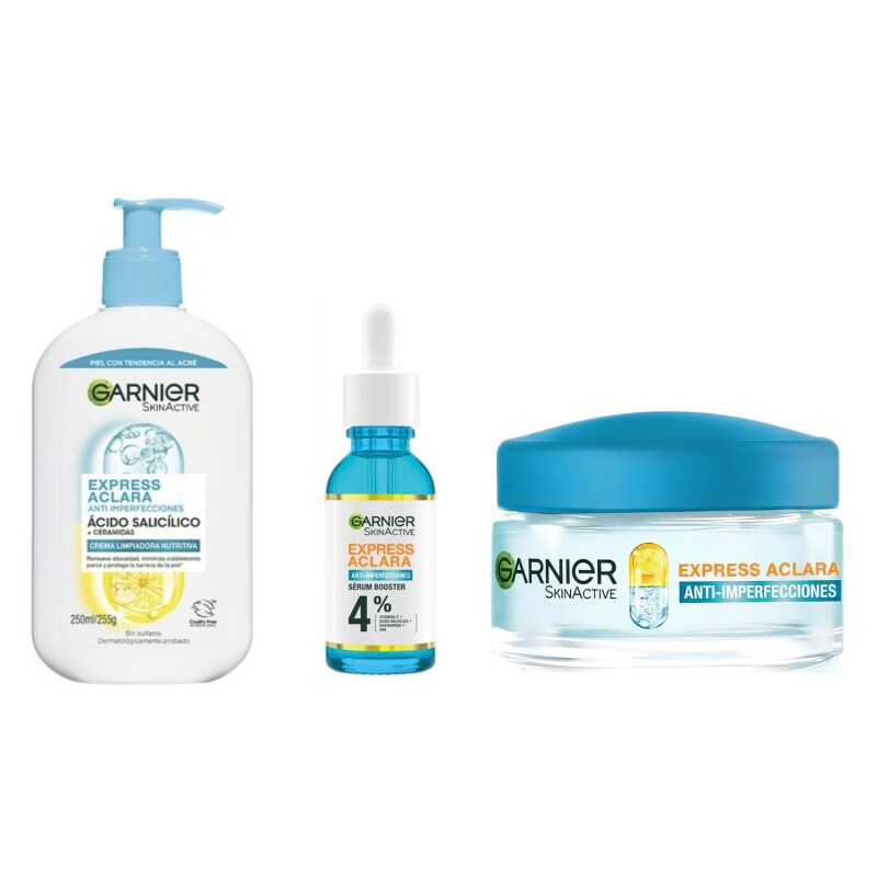 Pack Garnier Crema limpiadora + gel hidratante + Serum Pack Garnier Crema limpiadora + gel hidratante + Serum