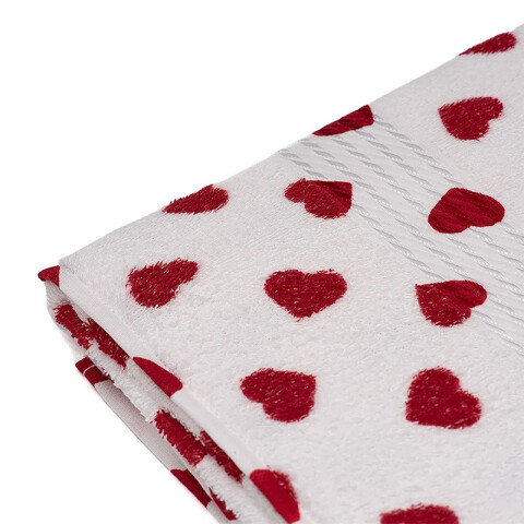 Toalla Baño Estampada Prisma 100% Algodón 70x140 cm Blanco / Corazón Rojo