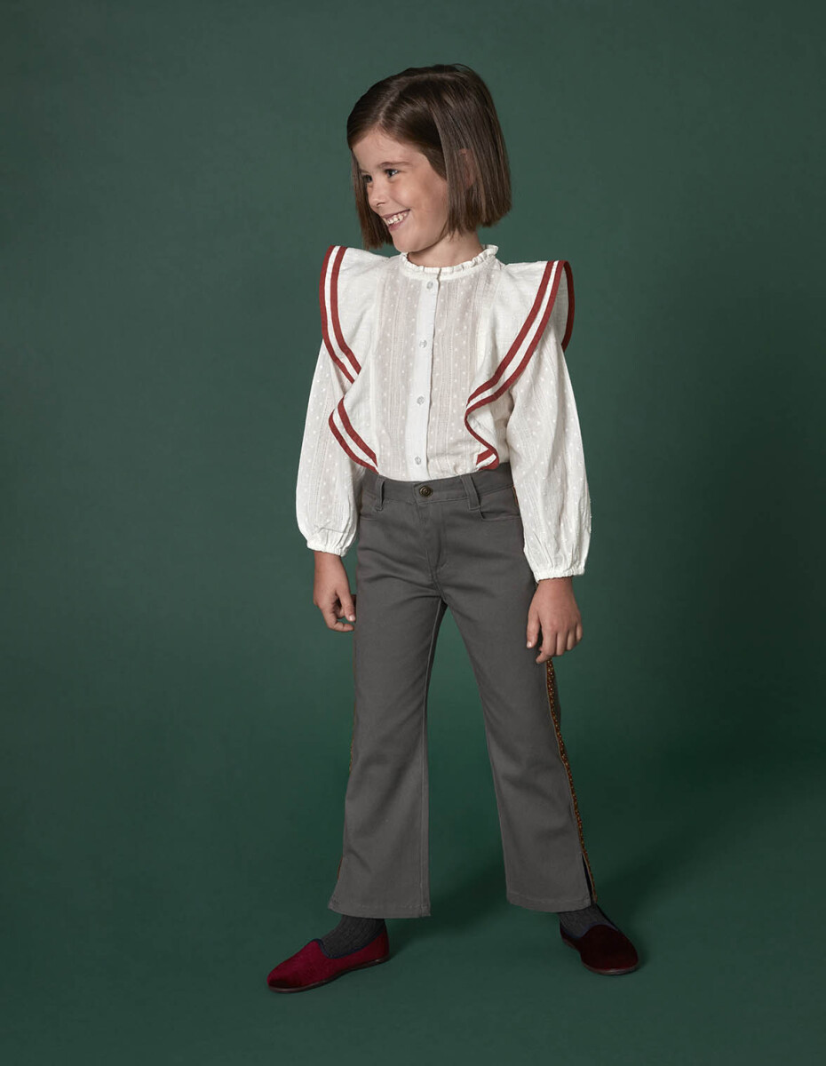 Blusa Volantes Con Contraste - Blanco Roto 
