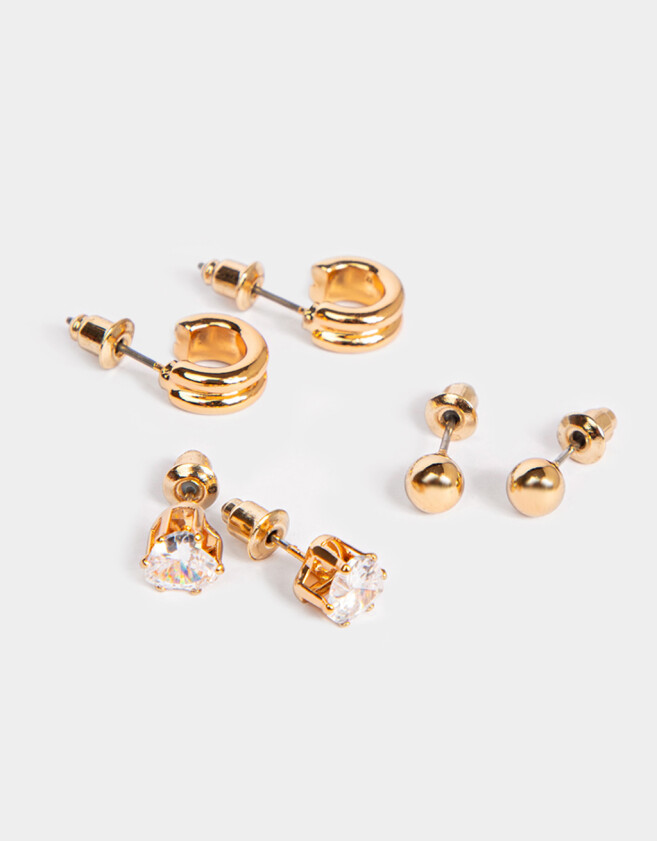Aros Sets Bañada en Oro Set De Aros Con Cubic Zirconia - Dorado