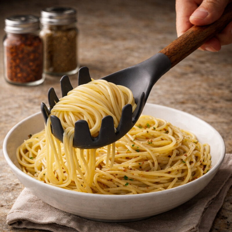 Cuchara pasta Silicona 31cm mango Acacia GRIS