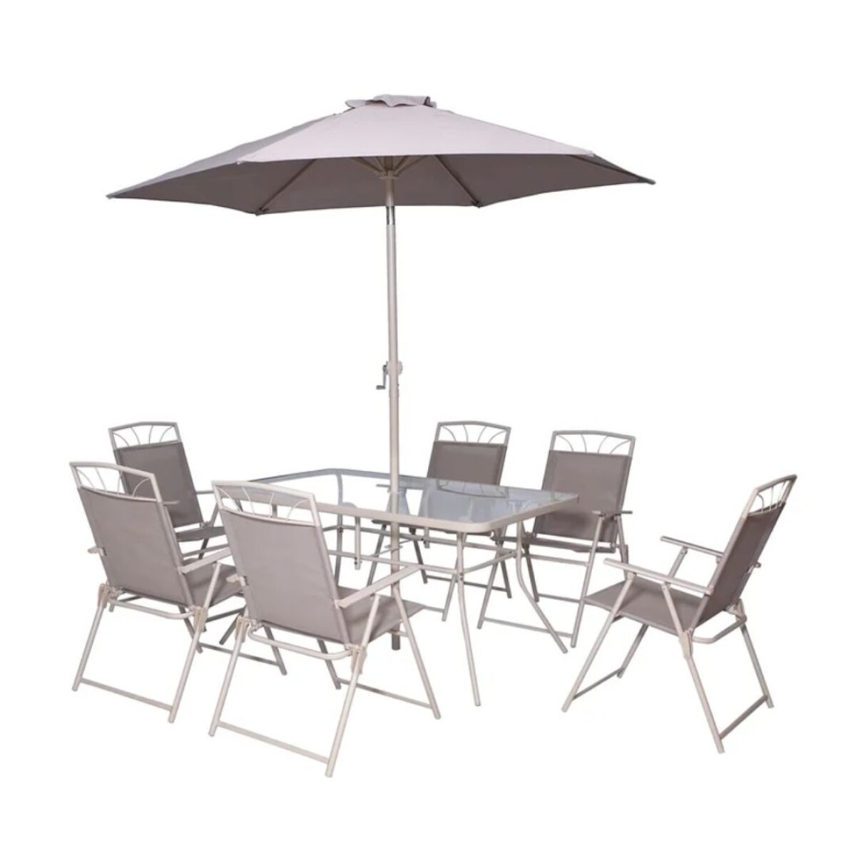 Juego de Patio Santa Lucia Mesa c/6 Silla y sombrilla taupe 