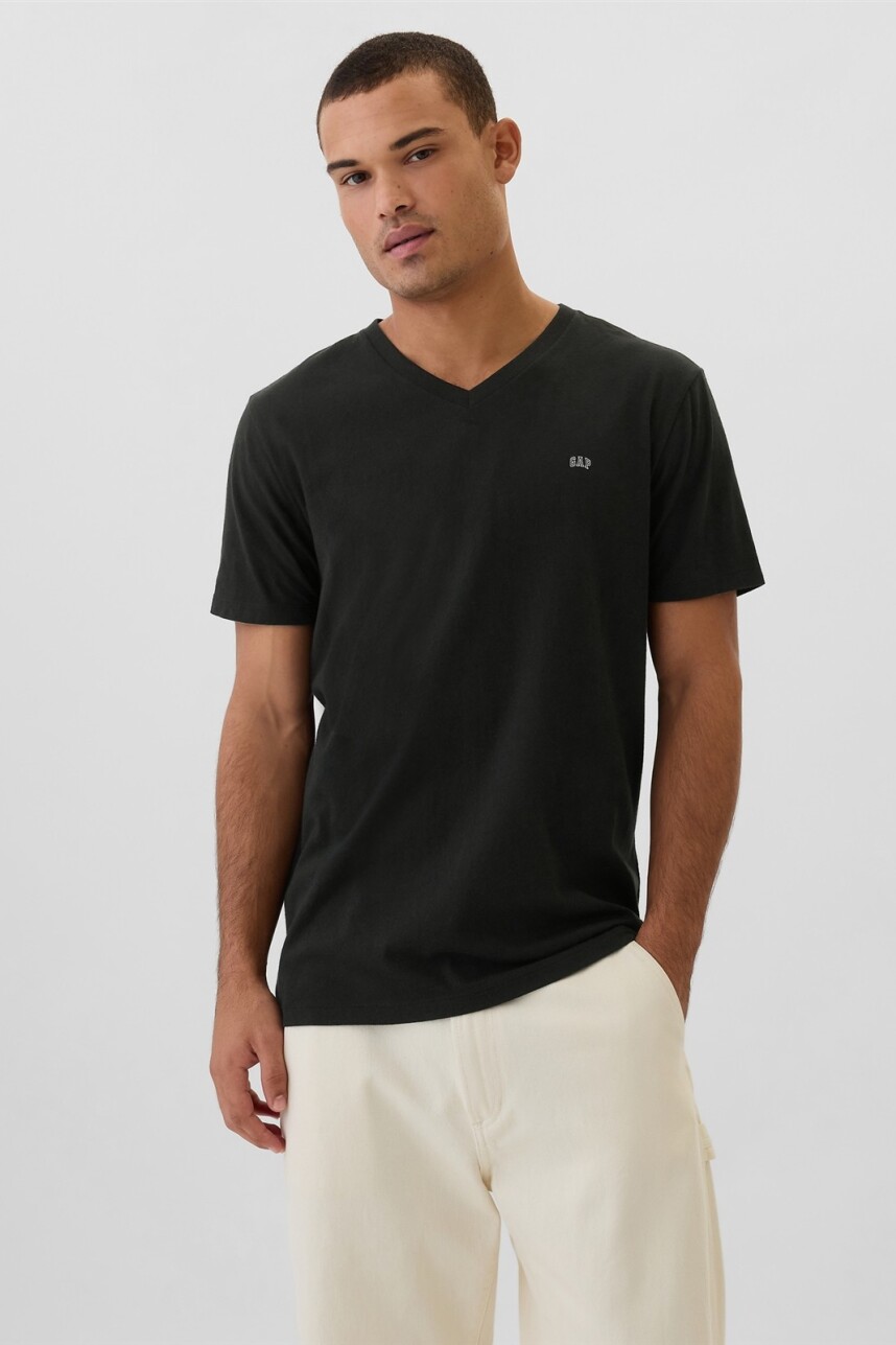 Remera Cuello V Mini Logo Gap Hombre True Black V2