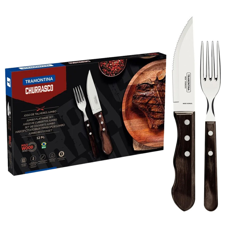 Juego Cubiertos Asado Tramontina Polywood 12 Piezas Marrón Juego Cubiertos Asado Tramontina Polywood 12 Piezas Marrón