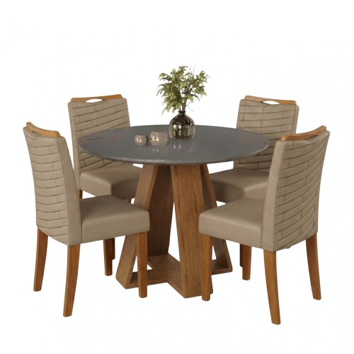 Juego De Comedor 4 Sillas Mesa Redonda - Celeste Marrón | Gris