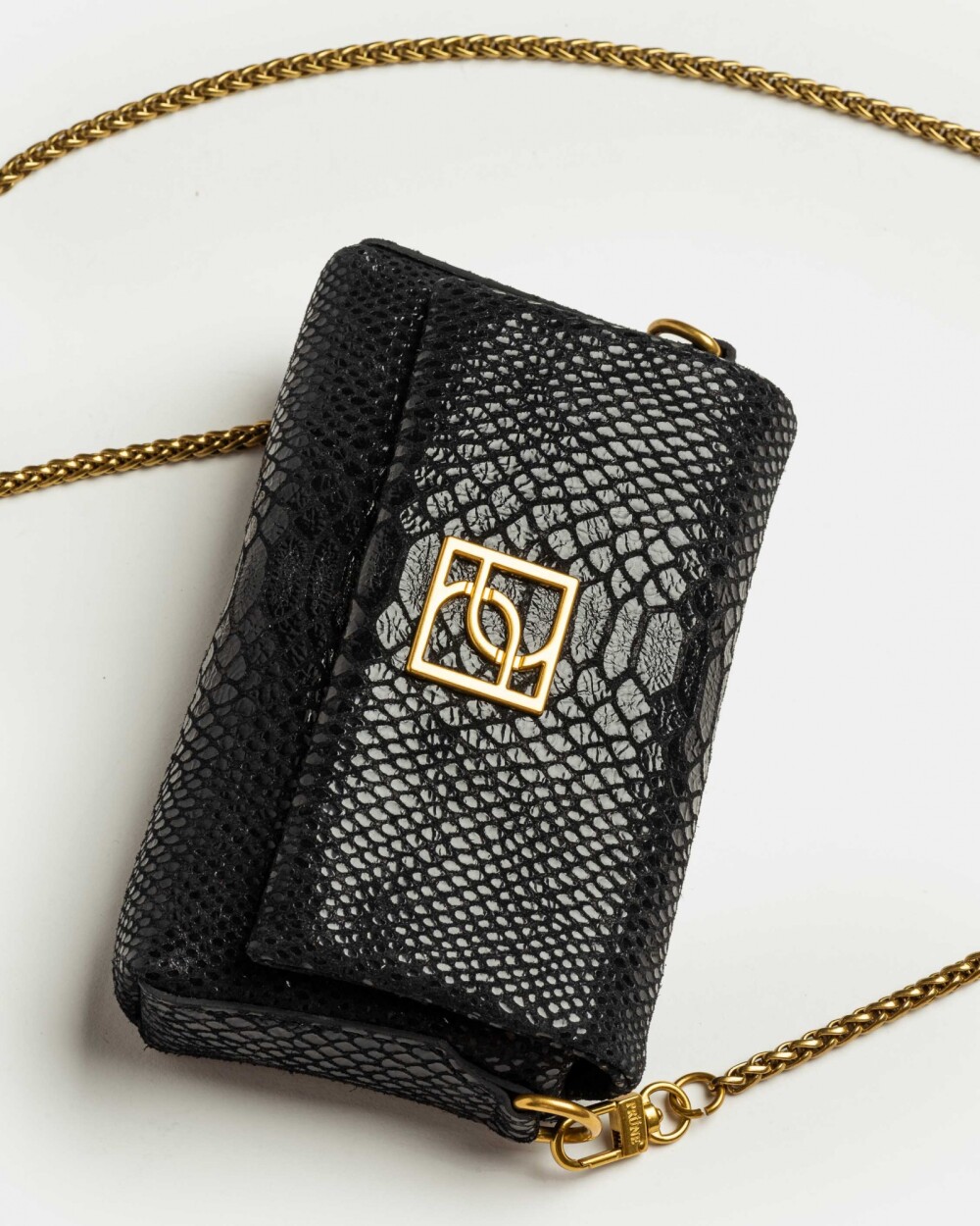 Mini Bag Bloom En Cuero Gamuza Metalizada Gamuza Anaconda Negro