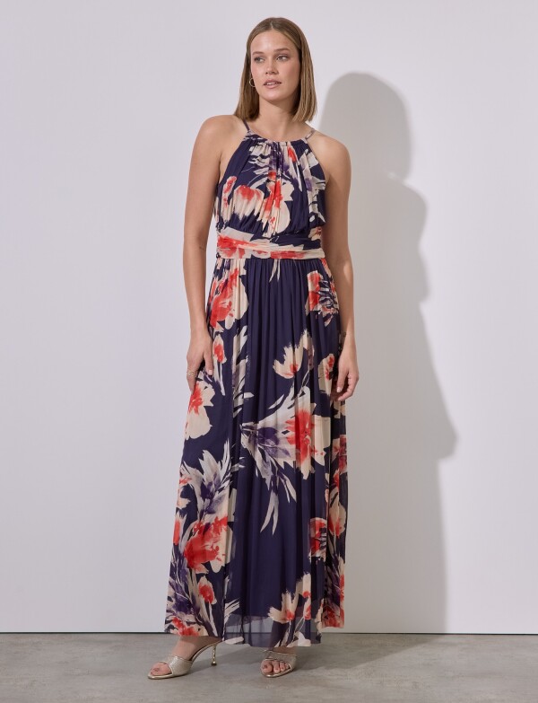 Vestido Maxi Plisado AZUL/MULTI