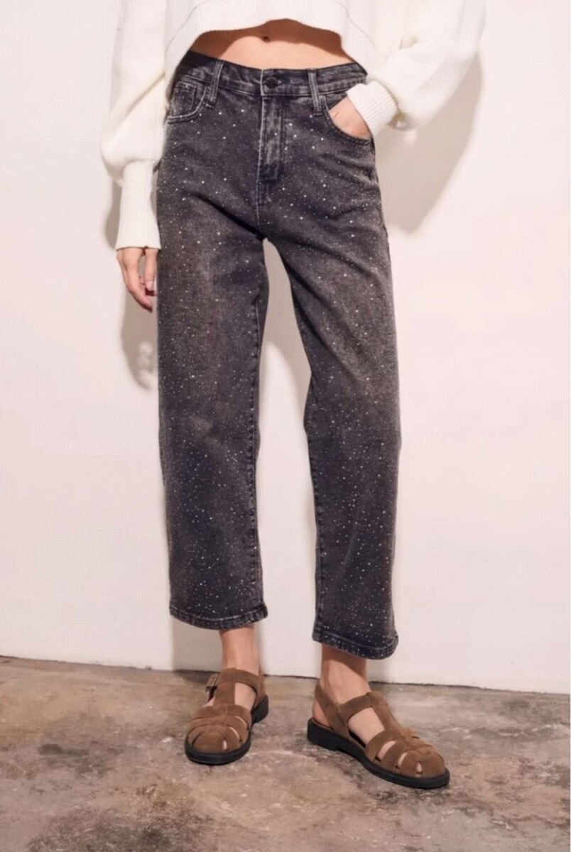 Jean Recto Apliques - Negro 