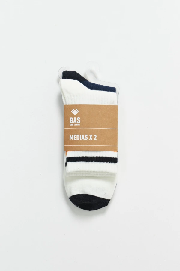 Pack x2 media deportiva rib larga Azul Y Blanco