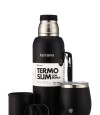 Kit Termo 750Ml. Slim Con Manija + Mate De Acero Con Tapa Negro Opaco