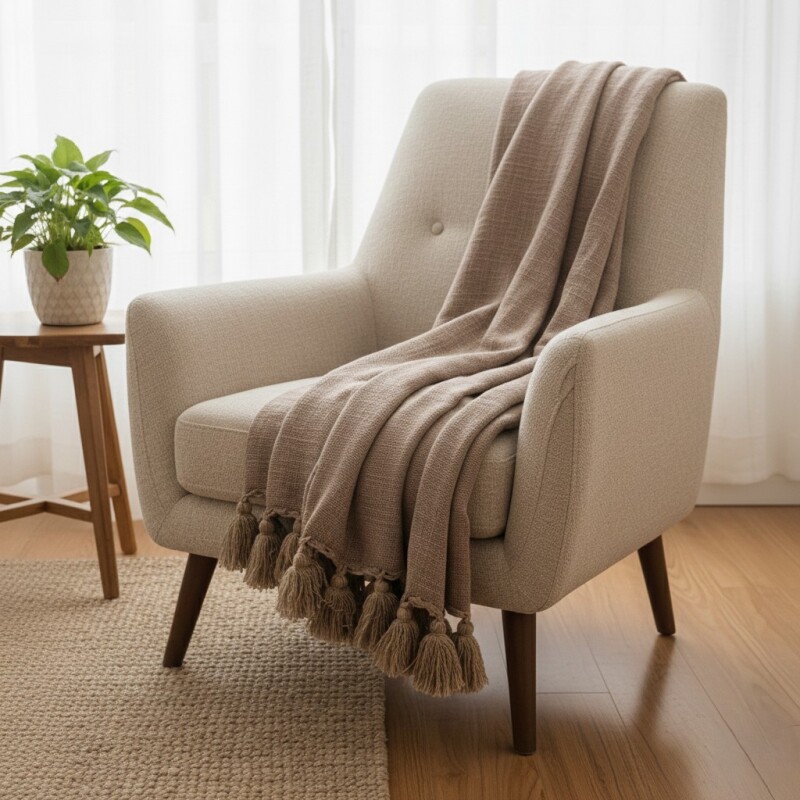 MANTA BEIGE C/BORLAS 125X150CM Unica