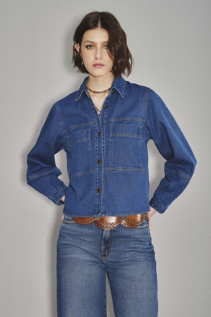 Camisa Austin Crop Denim Azul