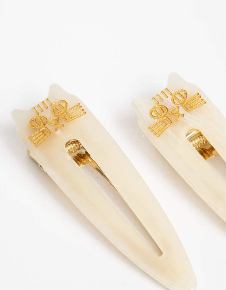 Horquillas con Accesorios Animales Set De Hebillas De Gatito - Blanco Crudo