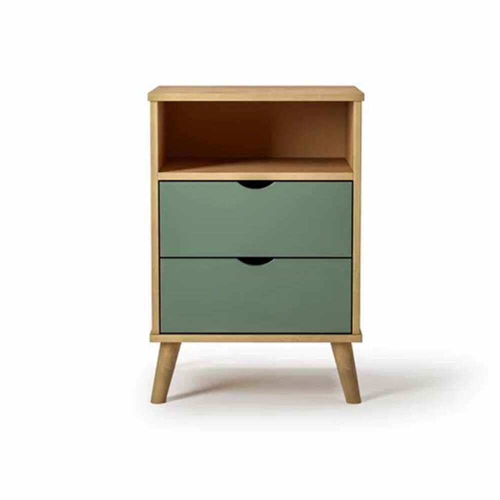 Mesa de luz 2 cajones - con patas - Madera maciza MADERA - VERDE