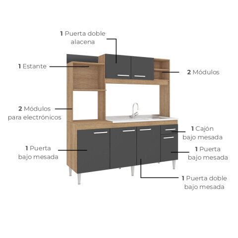 Kit de Cocina Compacta 6 Puertas 1 Cajón 177 x 189 x 52 cm Teka /Grafito