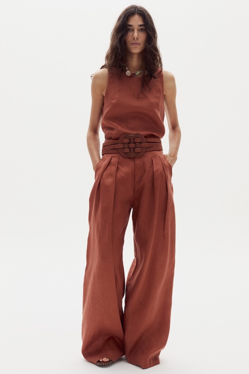 Pantalón Lara en Lino Hazelnut