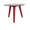 Mesa lateral baja roja. Tapa de vidrio - Producto con detalles. Mesa lateral baja roja. Tapa de vidrio - Producto con detalles.
