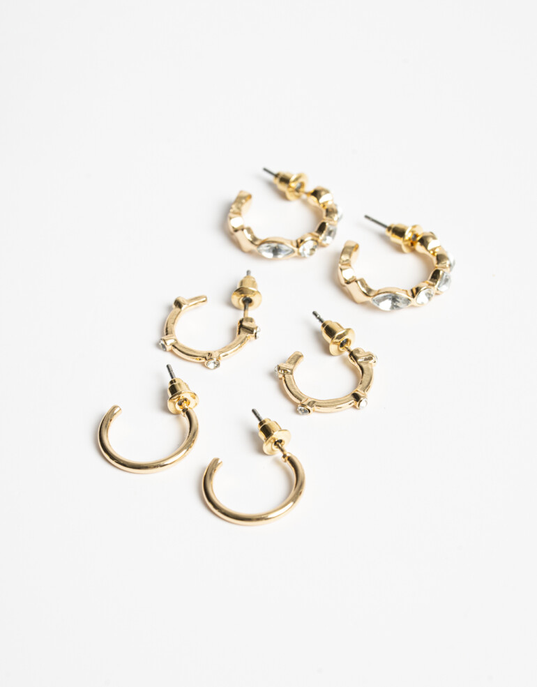 Aros Argollas Set Strass Set De Argollas Con Strass - Dorado