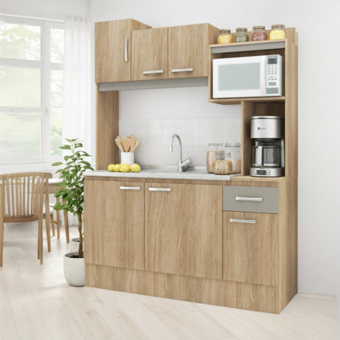 [OUTLET] Kit de cocina compacta 6 puertas 1 cajón Patas Ajustables y Rieles Metálicos 150 x 50 x 190 cm [Falta una pieza] [OUTLET] Kit de cocina compacta 6 puertas 1 cajón Patas Ajustables y Rieles Metálicos 150 x 50 x 190 cm [Falta una pieza]