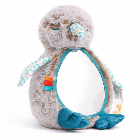 Peluche Sensorial Espejo Pájaro Kiwi Para Bebé 20 Cm Ludi Color Gris