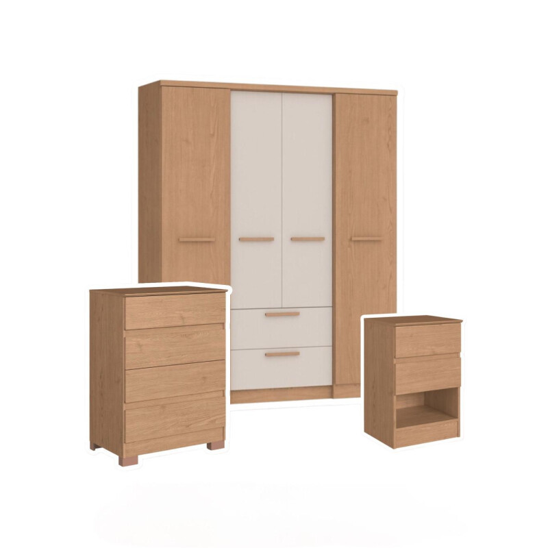 Combo ASPEN 1 MESA DE LUZ, 1 CAJONERA 4 cajones y ROPERO 4 puerta Combo ASPEN 1 MESA DE LUZ, 1 CAJONERA 4 cajones y ROPERO 4 puerta