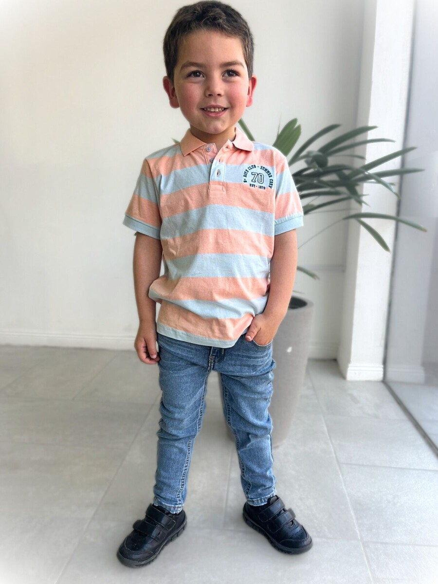 Remera Polo N+ - Salmon/celeste 