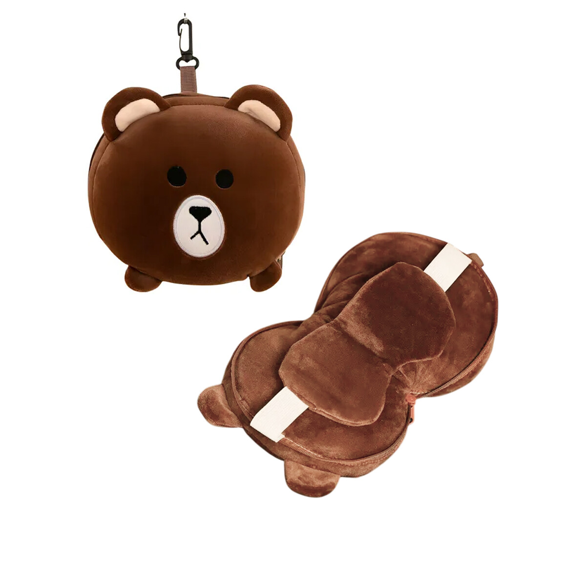 Almohada de viaje con tapaojos animalitos- Chancho - Marron 