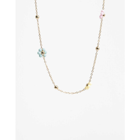 Collar Corto Beads Flores Dorado
