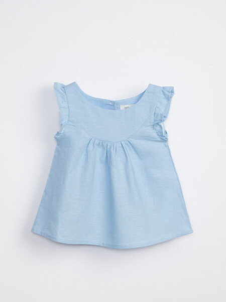 Blusa sin manga volados Liso Celeste