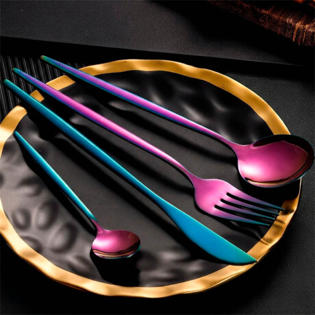 Juego Set De Cubiertos 24p Acero Inoxidable Cocina Multicolor