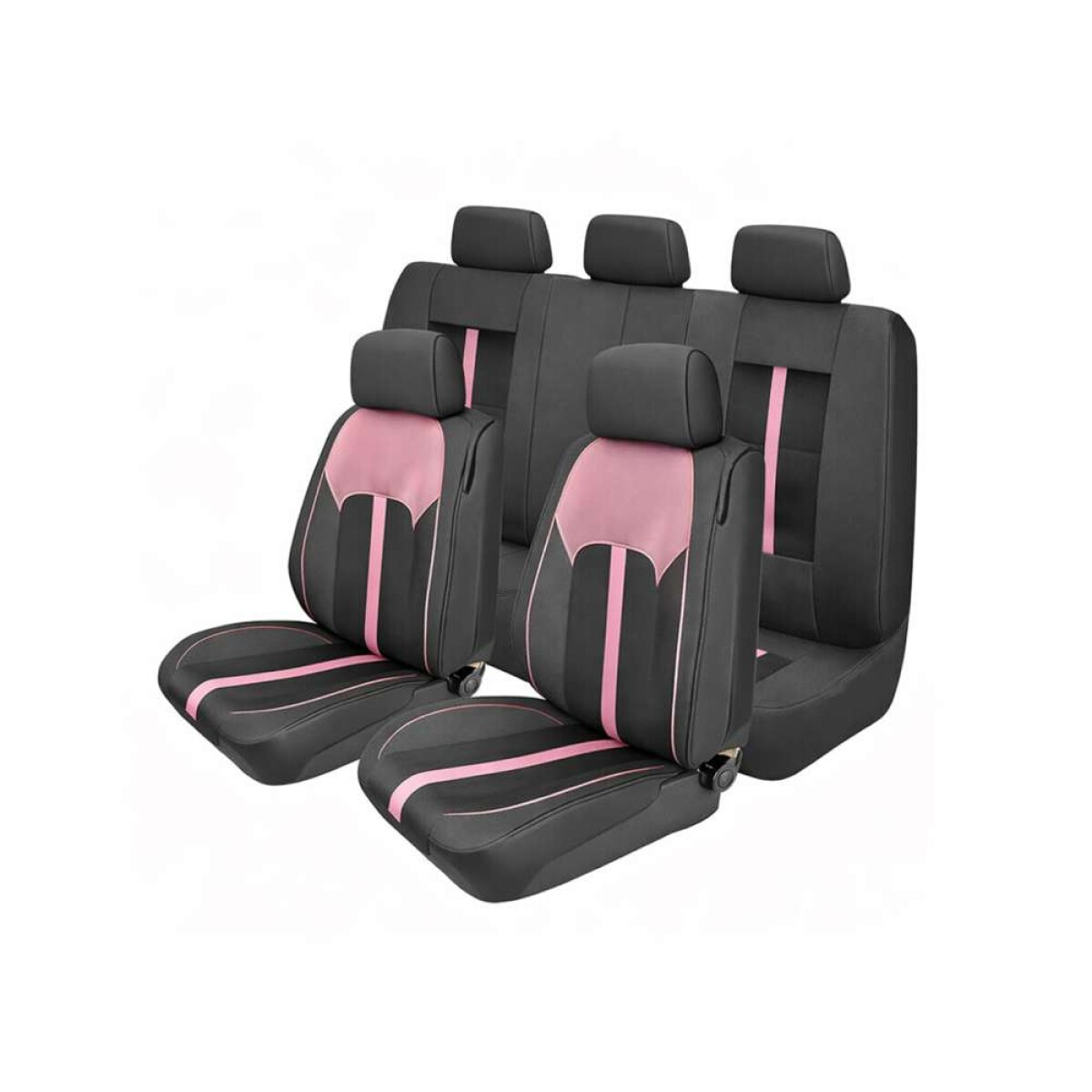 Cubreasientos Eco Cuero Negro Con Detalles Rosas - 11 Piezas 