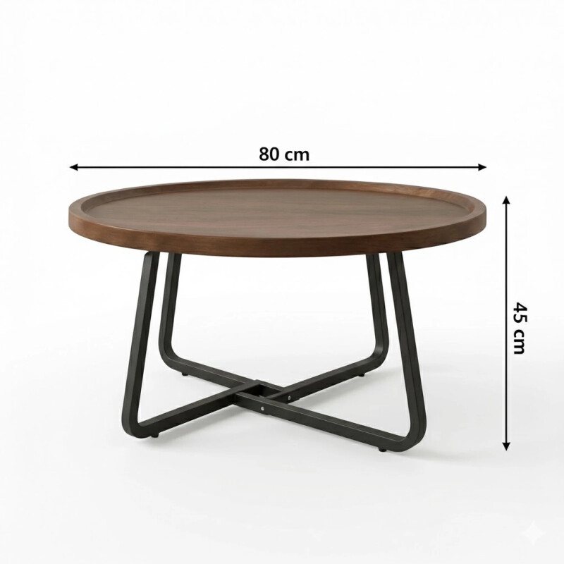 Mesa de Centro Redonda Madera Y Metal Grande Mesa de Centro Redonda Madera Y Metal Grande