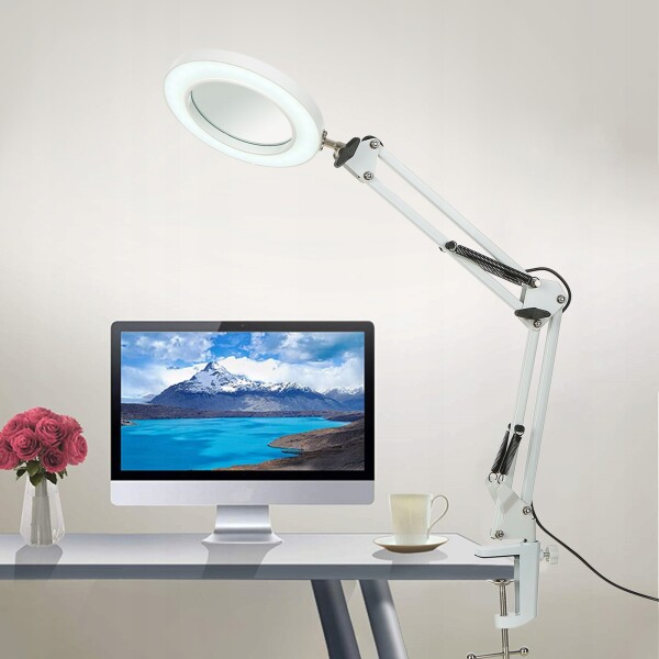 Lampara Aro Luz Led Lupa Aumento 2 En 1 Escritorio Y Morsa Color Variante Blanco