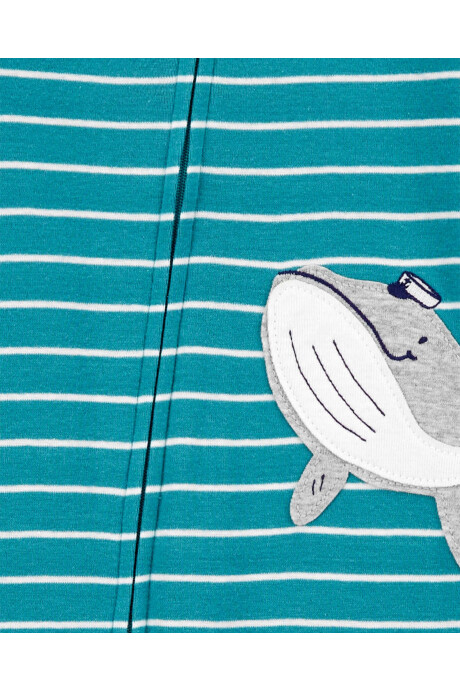 Pijama una pieza de algodón con pie estampa ballena Sin color