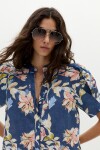Vestido Corto Athina en Lino Blue Poppy Print
