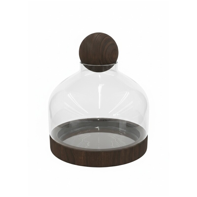 BASE DE VIDRIO C/BASE Y TAPA MADERA 27X33CM Unica