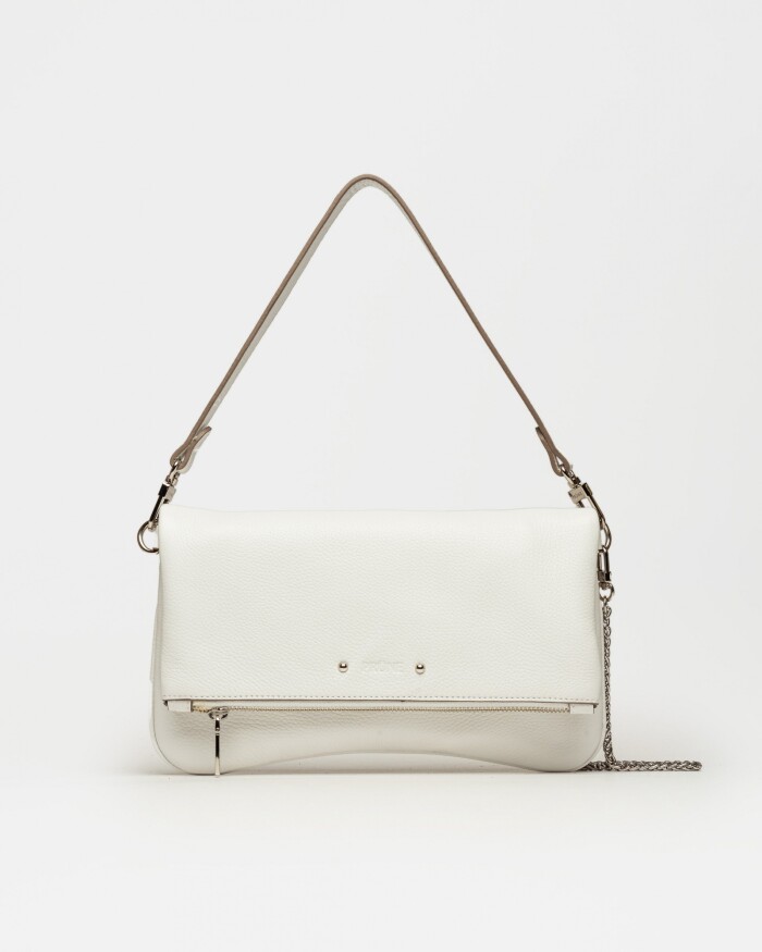 Bandolera Curve en cuero graneado Blanco