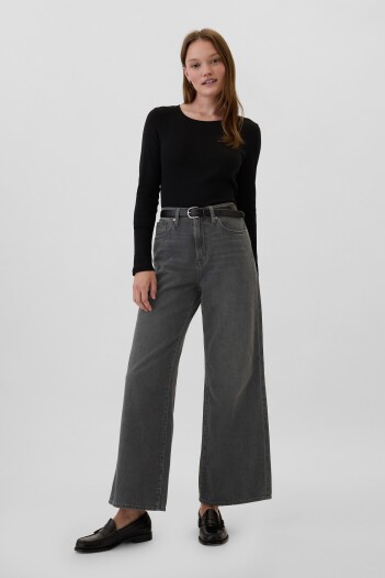 Jean Wide Leg Tiro Alto Mujer Black Wash