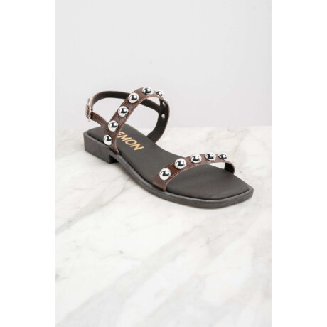 Sandalia Cuero Apliques Chocolate