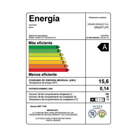 Refrigerador Inverter SMARTLIFE SL-RNF270WD Capacidad 249L Frío Seco Refrigerador Inverter SMARTLIFE SL-RNF270WD Capacidad 249L Frío Seco