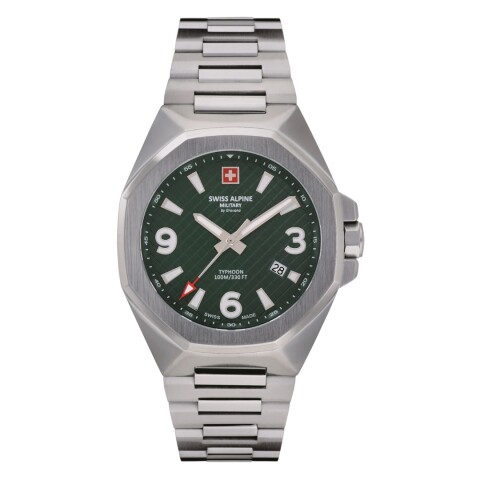 Reloj Swiss Alpine Military Typhoon 7005.1134 para hombre con correa de acero Verde