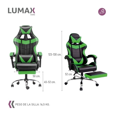 Silla Gamer Lumax Modelo ROM con Apoyapies Negro/Verde