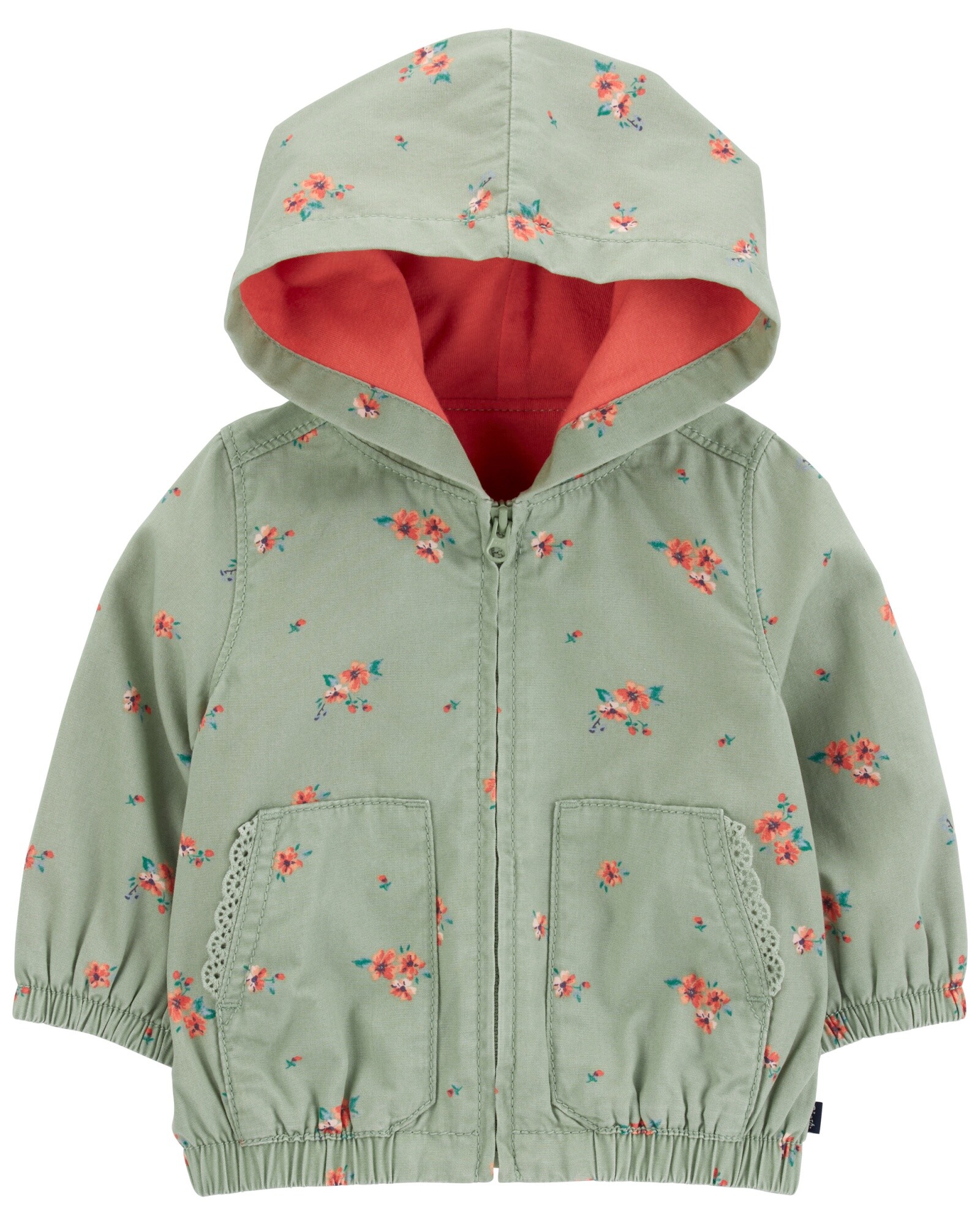 Campera de algodón, con forro y capucha, diseño floral Sin color