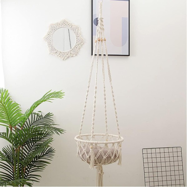 Cama Aerea Colgante Elevada Gato Tejida Almohadon Hamaca Variante Modelo Rayado