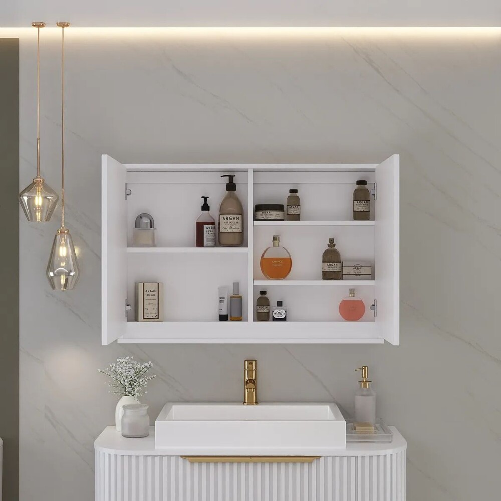 Mueble de baño Alice Suspendido 100cm Blanco con bacha de loza y botiquín Gabriela 90cm Blanco Mueble De Baño Alice Suspendido 100cm Blanco Con Bacha De Loza Y Botiquín Gabriela 90cm Blanco