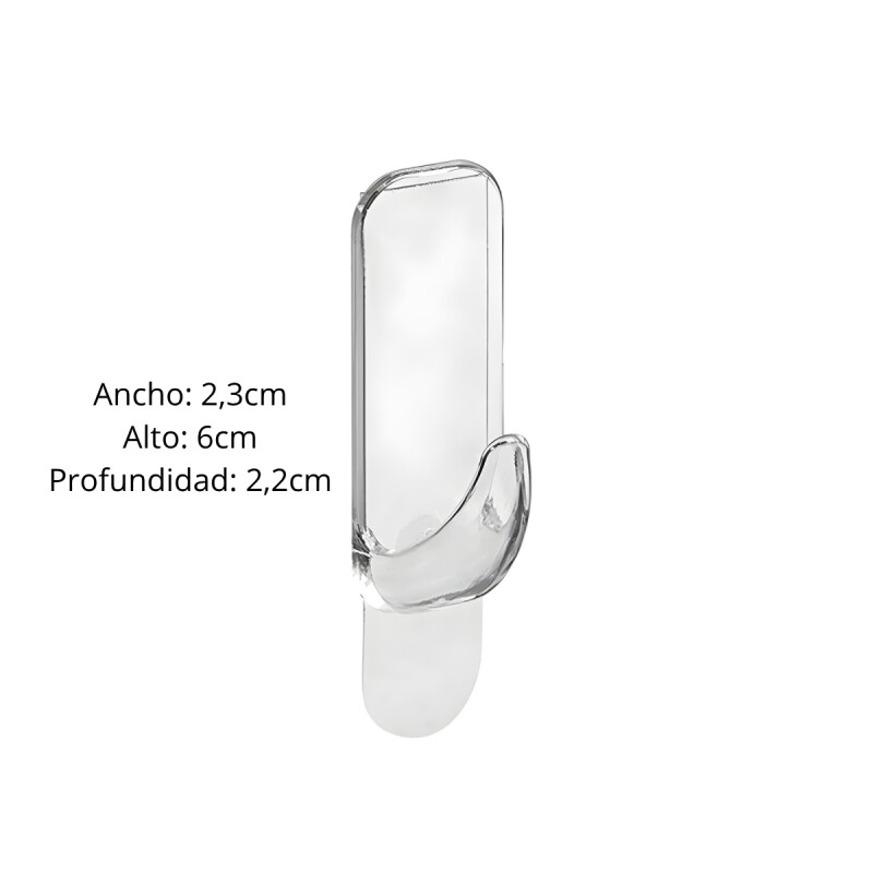 Gancho rectangular x3 de cristal con adhesivo P TRANSPARENTE