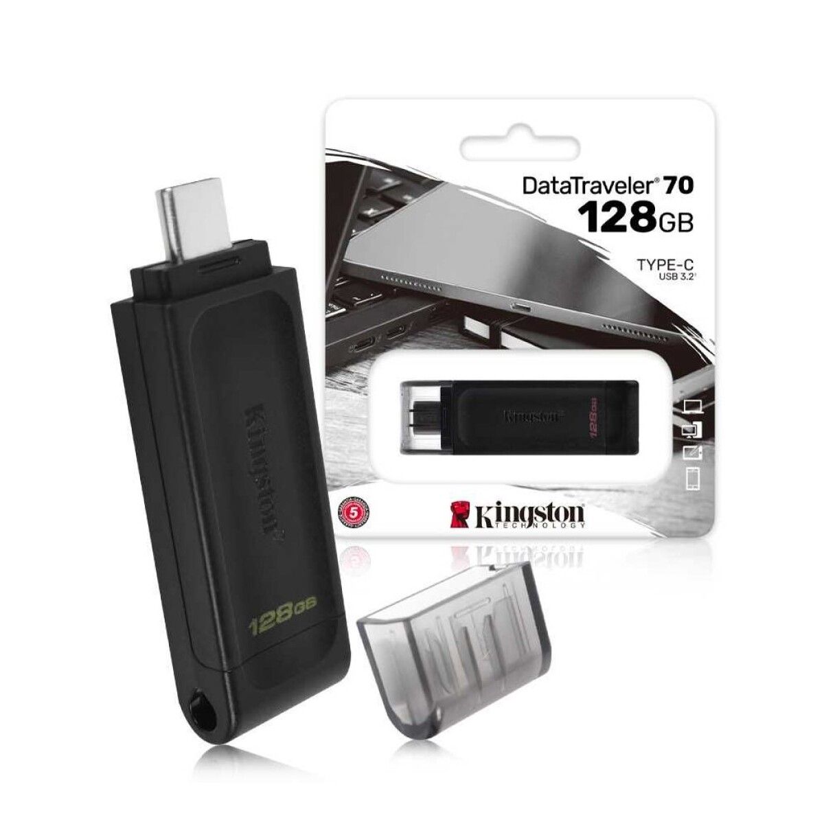 PENDRIVE USB-C 3.2 128GB KINGSTON DATATRAVELER 70 - Negro 