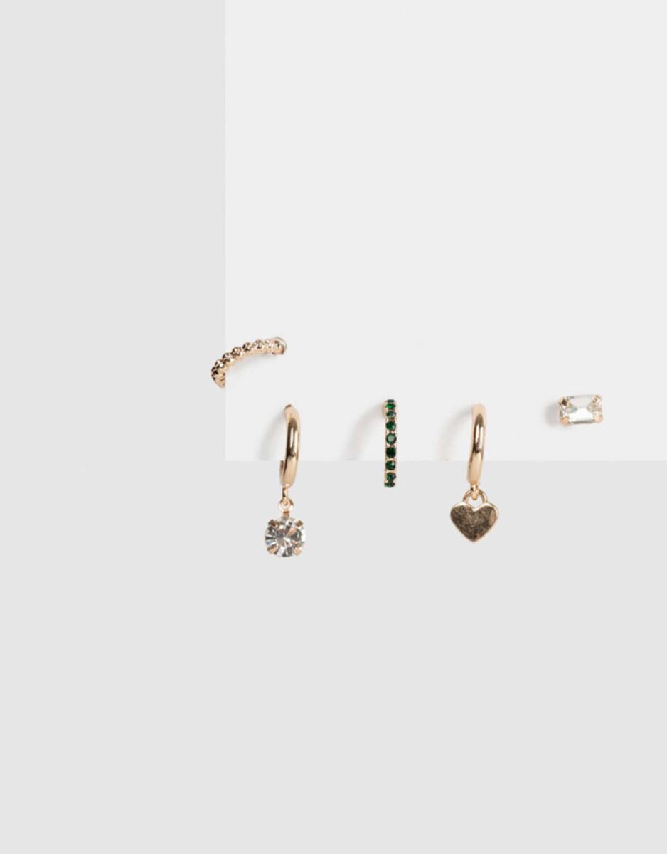 Set De Aros Con Strass Plateado - Dorado 